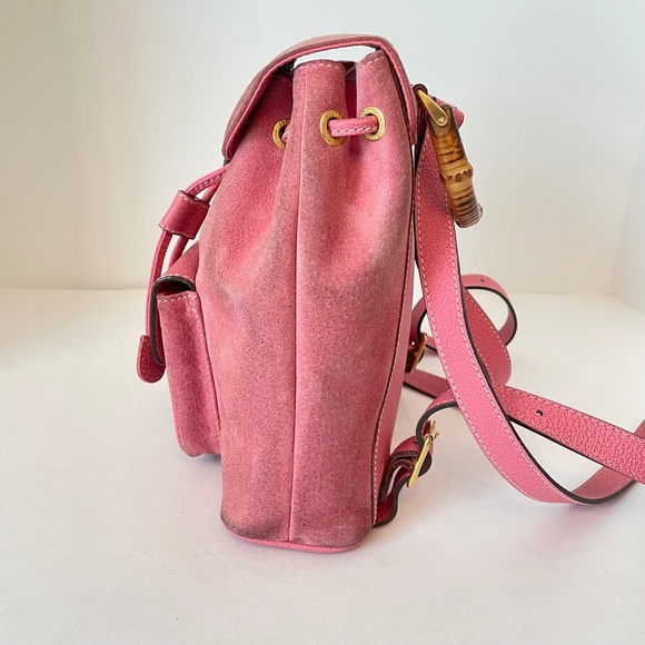 SALE❤️❤️❤️Gucci Pink Suede Leather Mini Backpack Bamboo - Picture 8 of 15